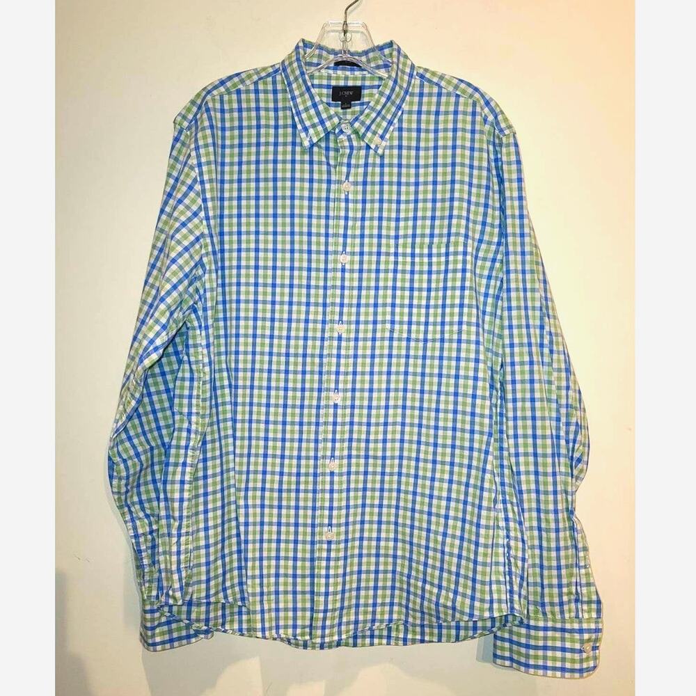 J Crew blue green plaid long sleeve button down shirt - large